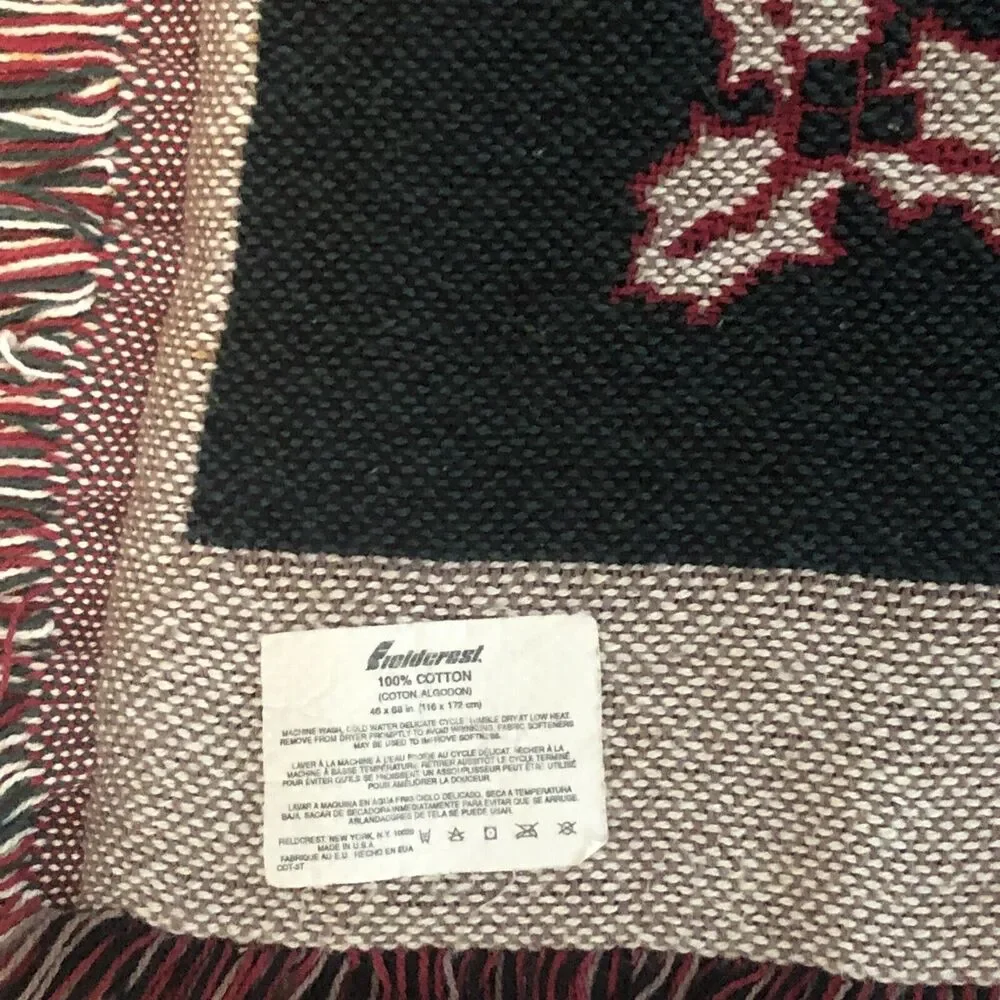 Fieldcrest Christmas Bears Woven Tapestry Throw Blanket VTG Holiday Grandma-core